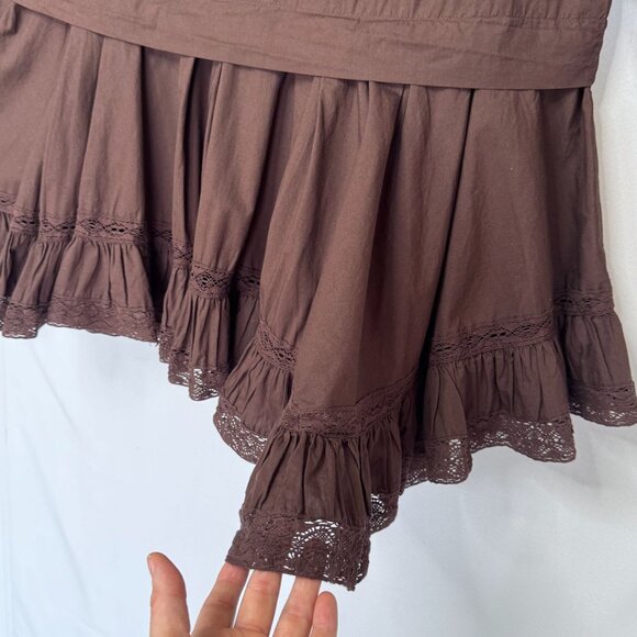 free-est La Bamba Cotton Double Espresso Drop Waist Ruffle Lace Hem Mini Dress - Picture 7 of 16